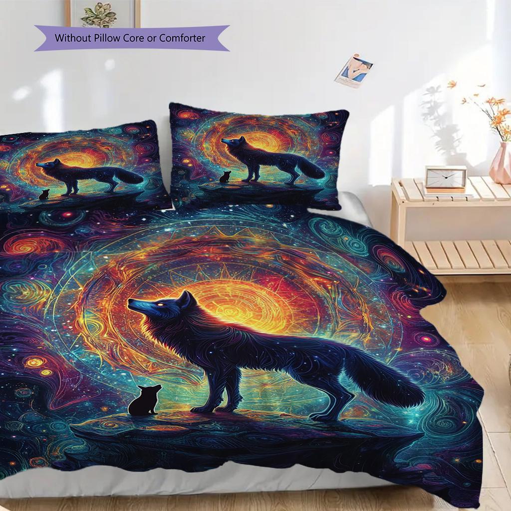 Wolf Pattern Bedding Quilt Set Quilt Cover Pillowcase Home Decoration Birthday Gift (1 * Duvet Cover + 2 * Pillowcase, Without Core)