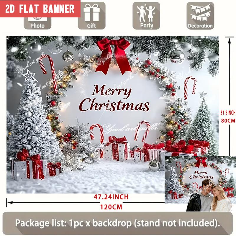 1Pcs White Snowy Red Ornaments Candy Canes Decoration Background Christmas Backdrop Decorations For Photo Studio Booth Party