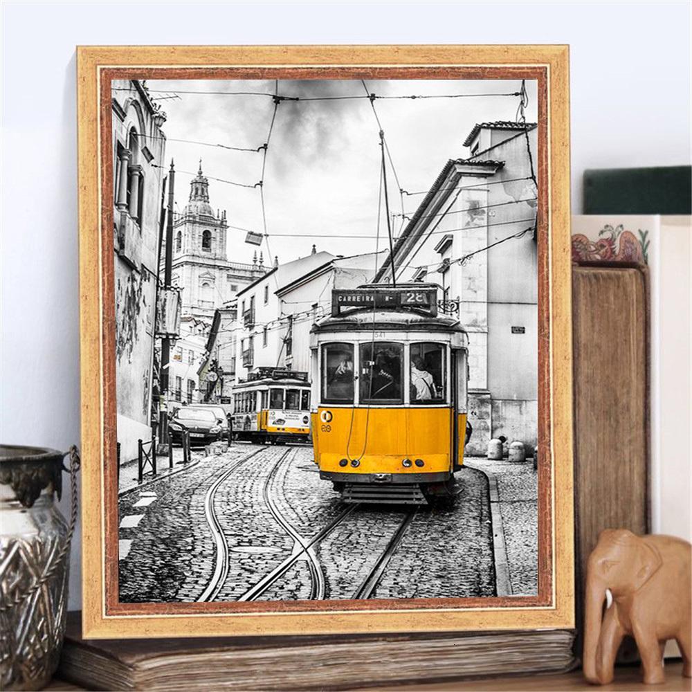 Volle quadratische Runde Diamant Malerei schwarz und weiß Straße Landschaft Home Decor Stickerei Mosaik Auto Wandkunst
