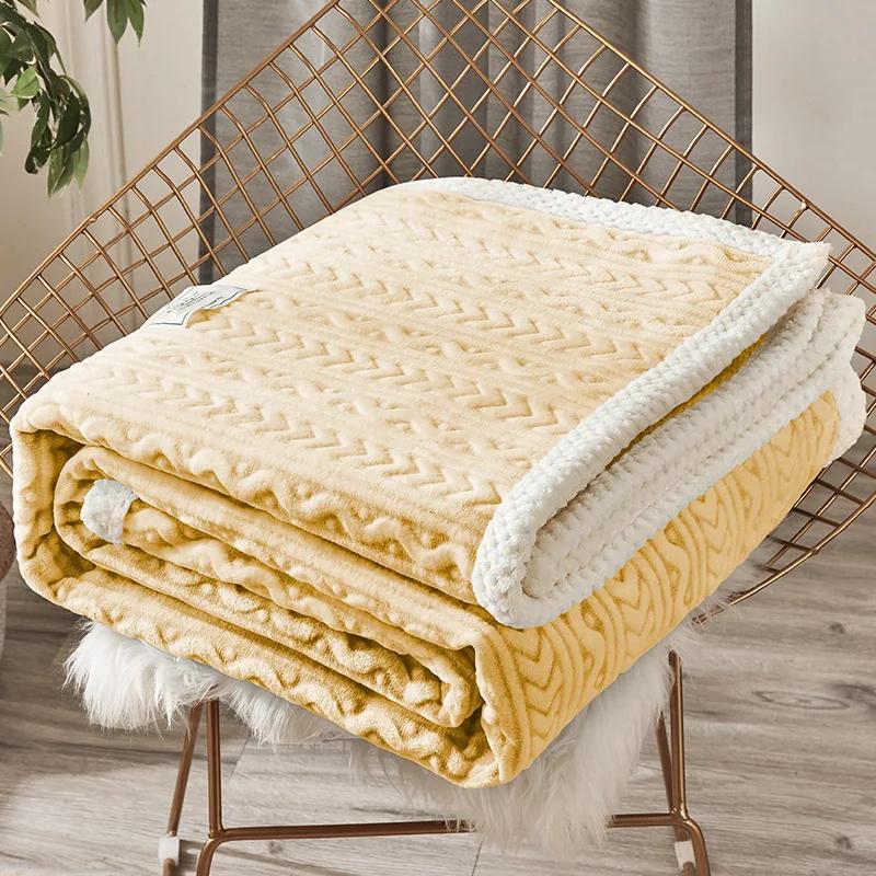 Autumn Winter Thick Coral Fleece Single Blanket Queen Double Flannel Blanket for Office Dorm Warm Little Quilt Without Zipper