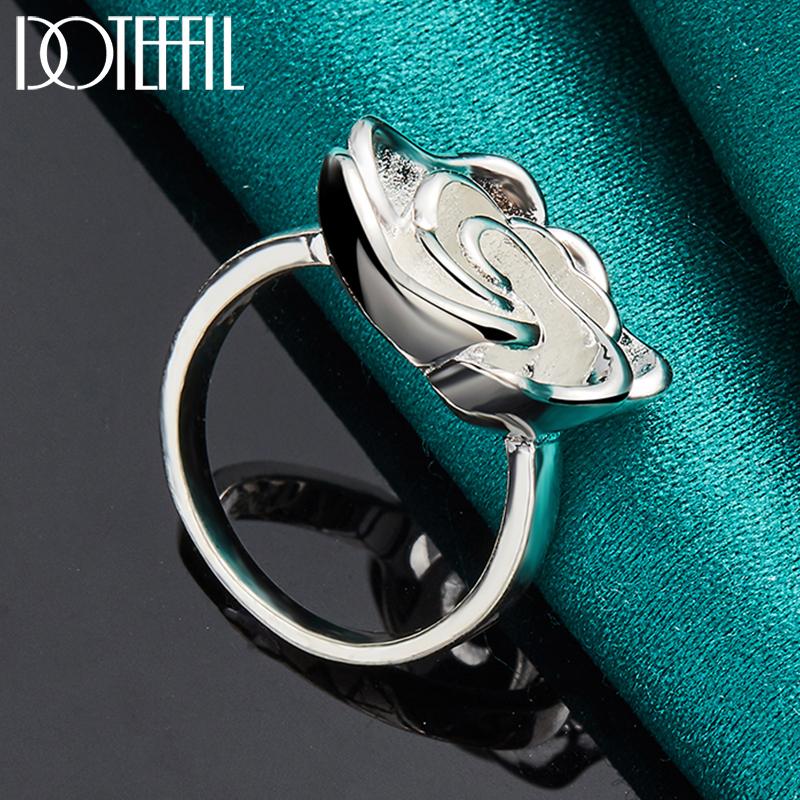 Anillo de Flor de Rosa en Flor de Plata 925 DOTEFFIL Para Mujer Moda Boda Fiesta de Compromiso Regalo Joyería con Encanto