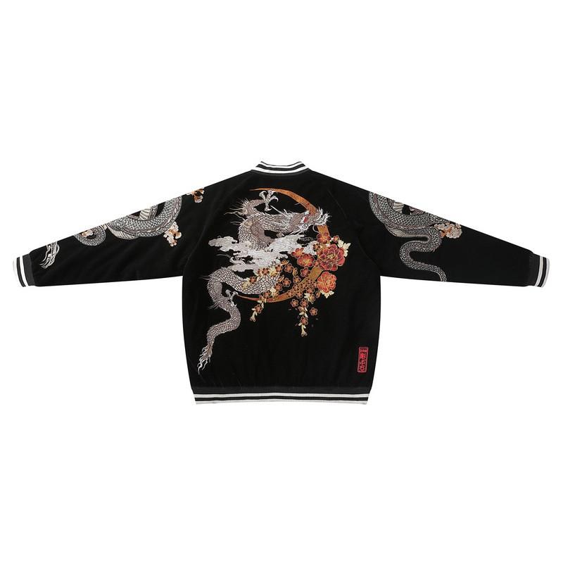 Winter Mens Embroidered Dragon Cotton Jacket Loose Fit Casual Streetwear Couple Top