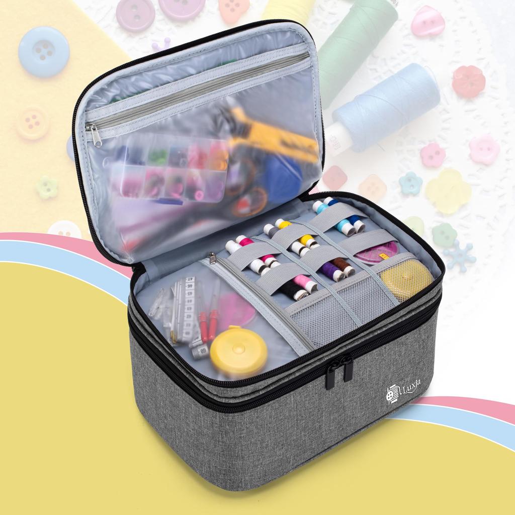 Luxja Nähkoffer, Nähbox, Großes Fassungsvermögen (Nur Tasche), Nähzubehör-Aufbewahrung, Nähkästchen, Grau
