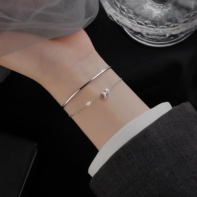 925 Sterling Silver Link Chain Double Layer Circle Charm Bracelet For Women Simply Exquisite Party Wedding Accessories Jewelry