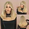 Women Medium Length Wave Hair with Bangs Synthetic Natural Blonde Wigs Heat Resistant Fibre for Daily Cosplay