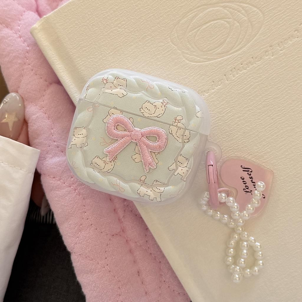 Sweet cat is suitable for Apple Airpods4 protective case Pro2 Bluetooth headset case 3rd generation pearl powder pendant 1/2.
