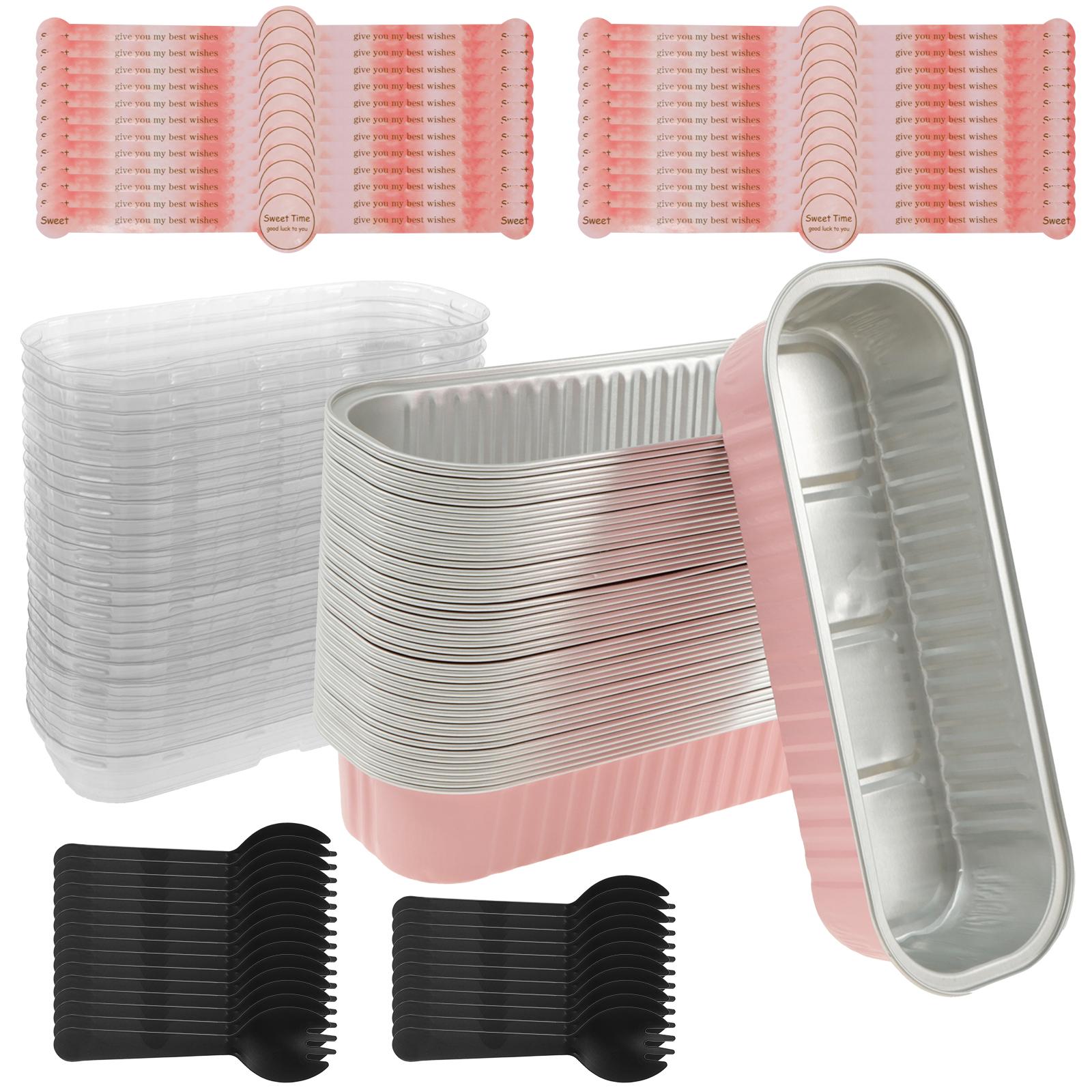 50 Pcs Mini Loaf Pans Aluminum Foil Mini Cake Pans with Lids Spoons Sealing Stickers Reusable Nonstick Mini Loaf Baking Pans