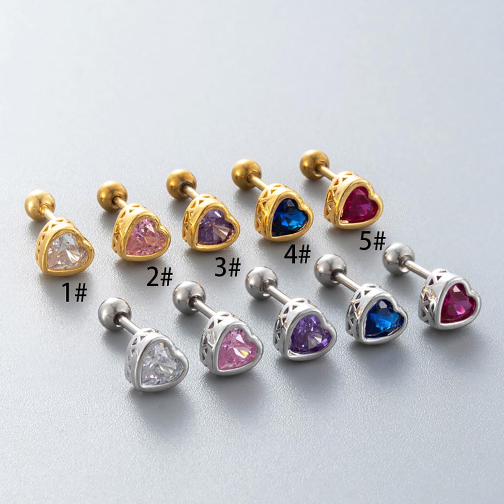 Zirconia Love Earrings For Women Copper Bezel Rhinestone Stud Stainless Steel Pierce Ear Accessory