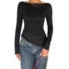 Women's Lace Patchwork Back Bow Irregular Blouse Women Slim Fit Long Sleeved Shirt Black Sexy Short Top Fashion Elegant Spring Summer Street Clothing
