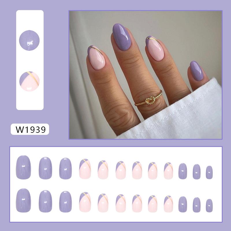 Простой наклонный французский нежный темперамент фиолетовый ins стиль съемный маникюр 24 штуки накладные ногти