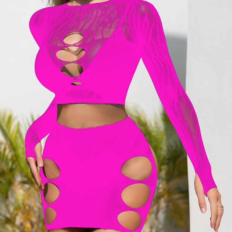 Women'S Sexy Top Skirts Suit Fishnet Hollow Back Wrap Mesh See Through Bodycon Dresses Night Club Wear Mujer Pornos Costumes