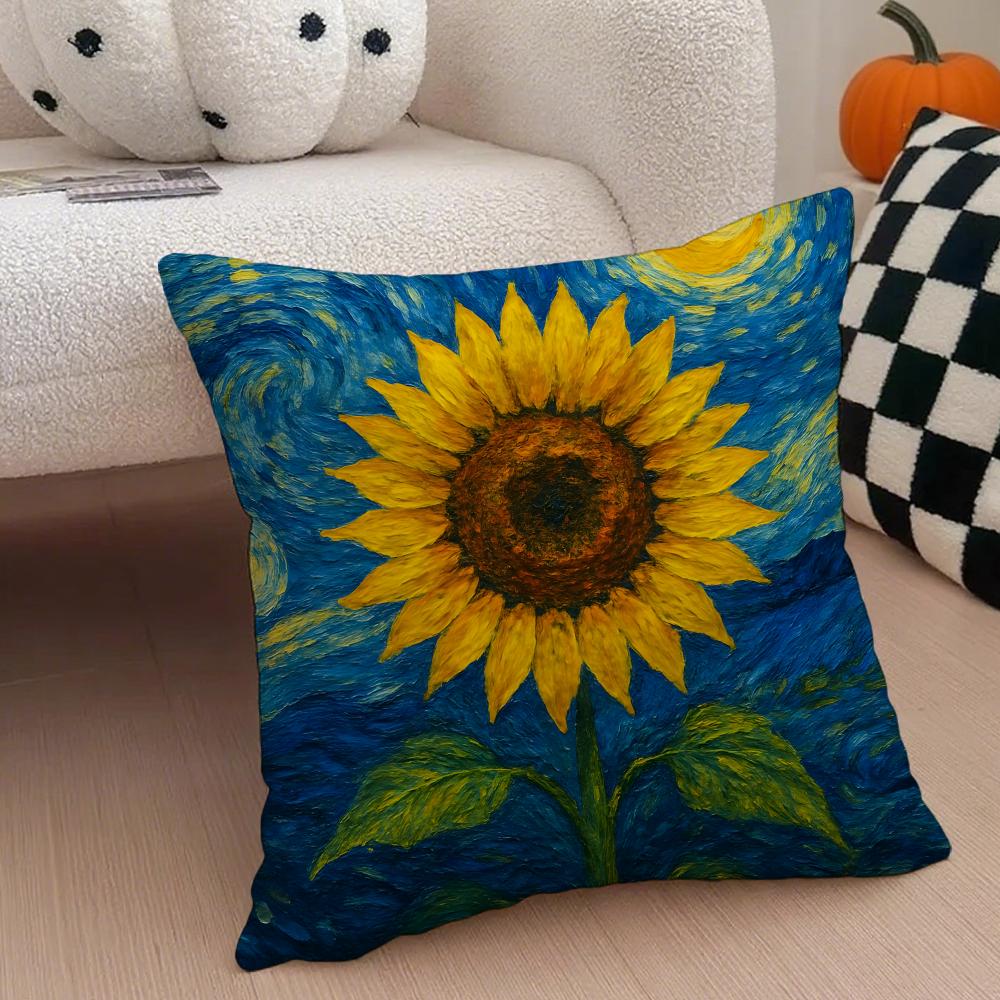 Van G-Gogh Starry Night Pillow Art Masterpiece Cushion Cover Throw Pillow Cover Hidden Button Durable Polyester Chair Cushion
