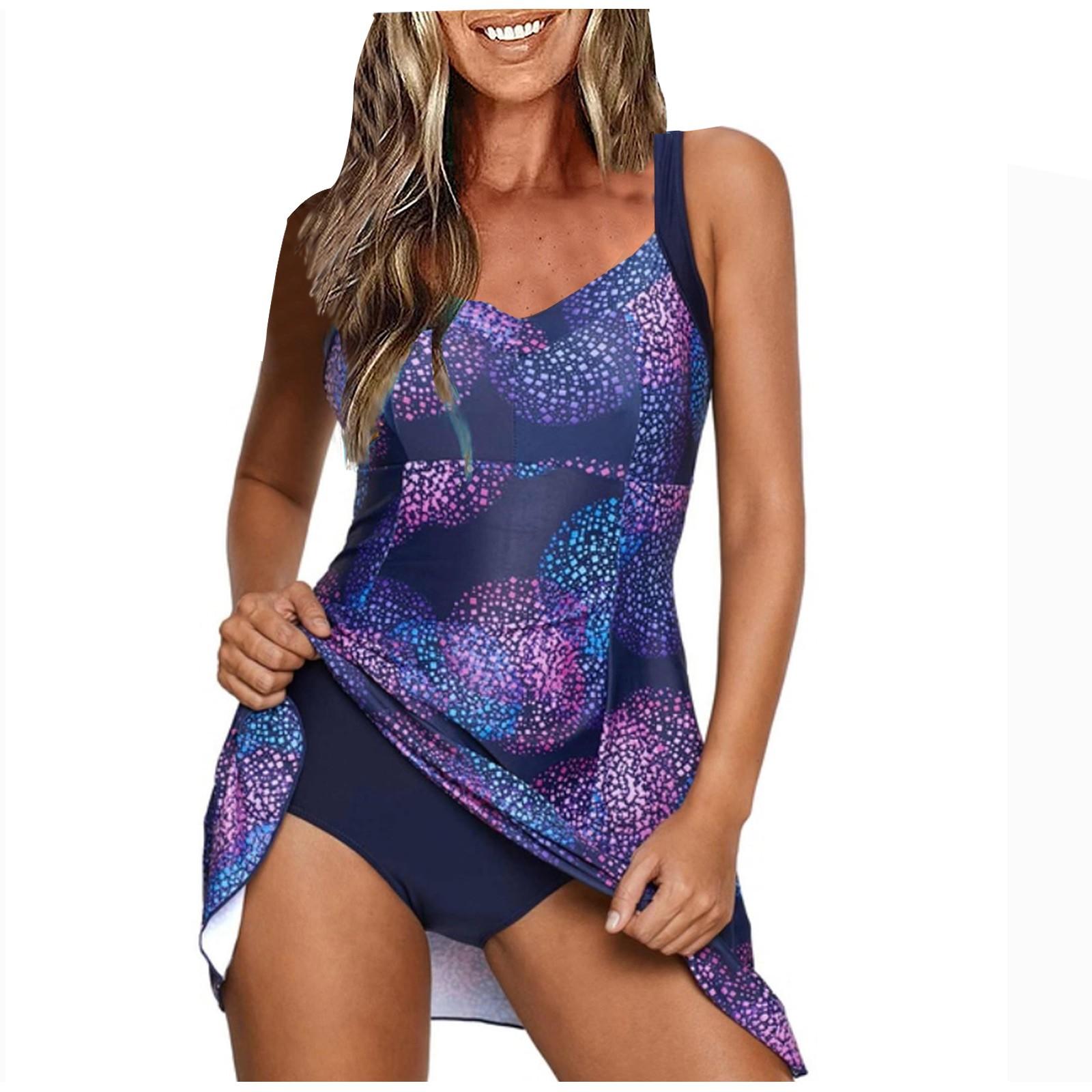 

Купальники больших размеров для женщин, купальный костюм из двух частей, струящееся платье для плавания с шортами XXXXL фиолетовый