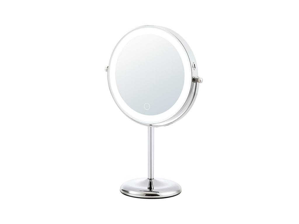 Koizumi LED Magnifying USB Tabletop Mirror, Glass, 165mm, Dimmable, Color-Adjustable, Rechargeable, Type, Silver, KBE-3280/S
