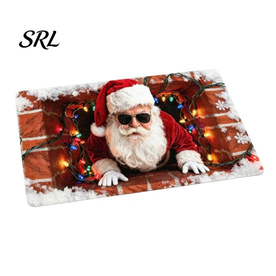 Anti Slip Kitchen Floor Runner 3D Christmas Entrance Rug, Santa Claus Snowman Mat, Non-slip Soft Crystal Velvet Mat Festive Rug for Front Door