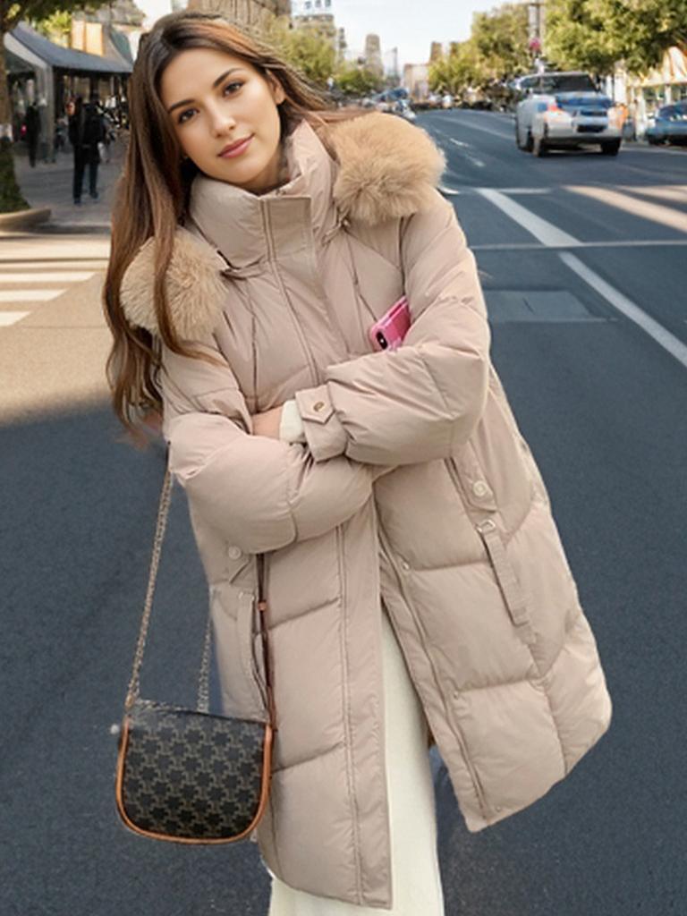 YJKDYK 2024 Winter Damenjacke Weiblicher Pelzkragen Warme Lange Parkas Mäntel Damen Hoher Kragen Verdicken Warme Baumwolljacke