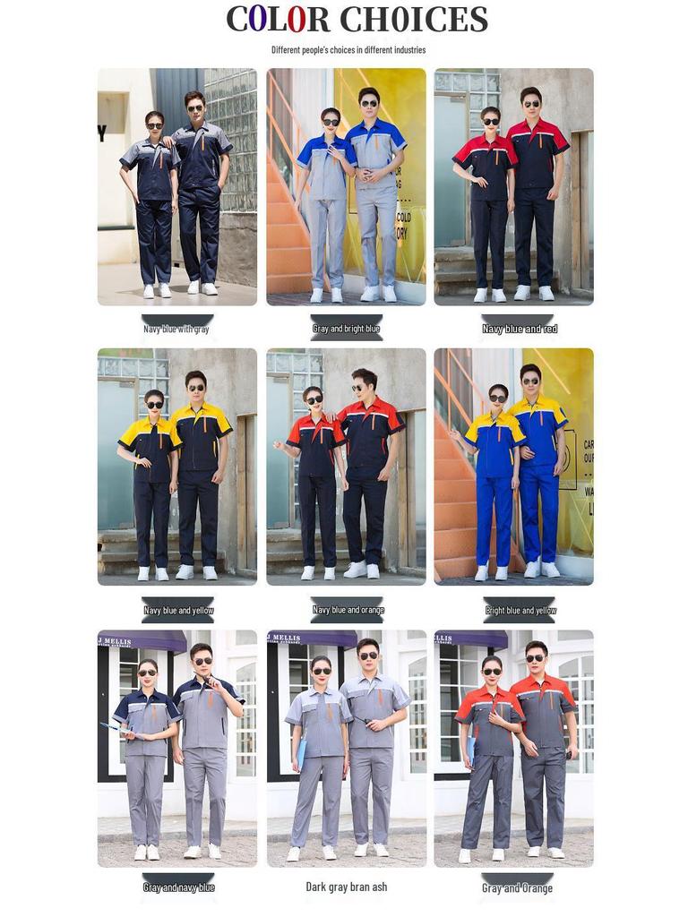 Unisex Short-Sleeve Summer Workwear Set for Auto Repair, Labor Protection, Welding, and Engineering