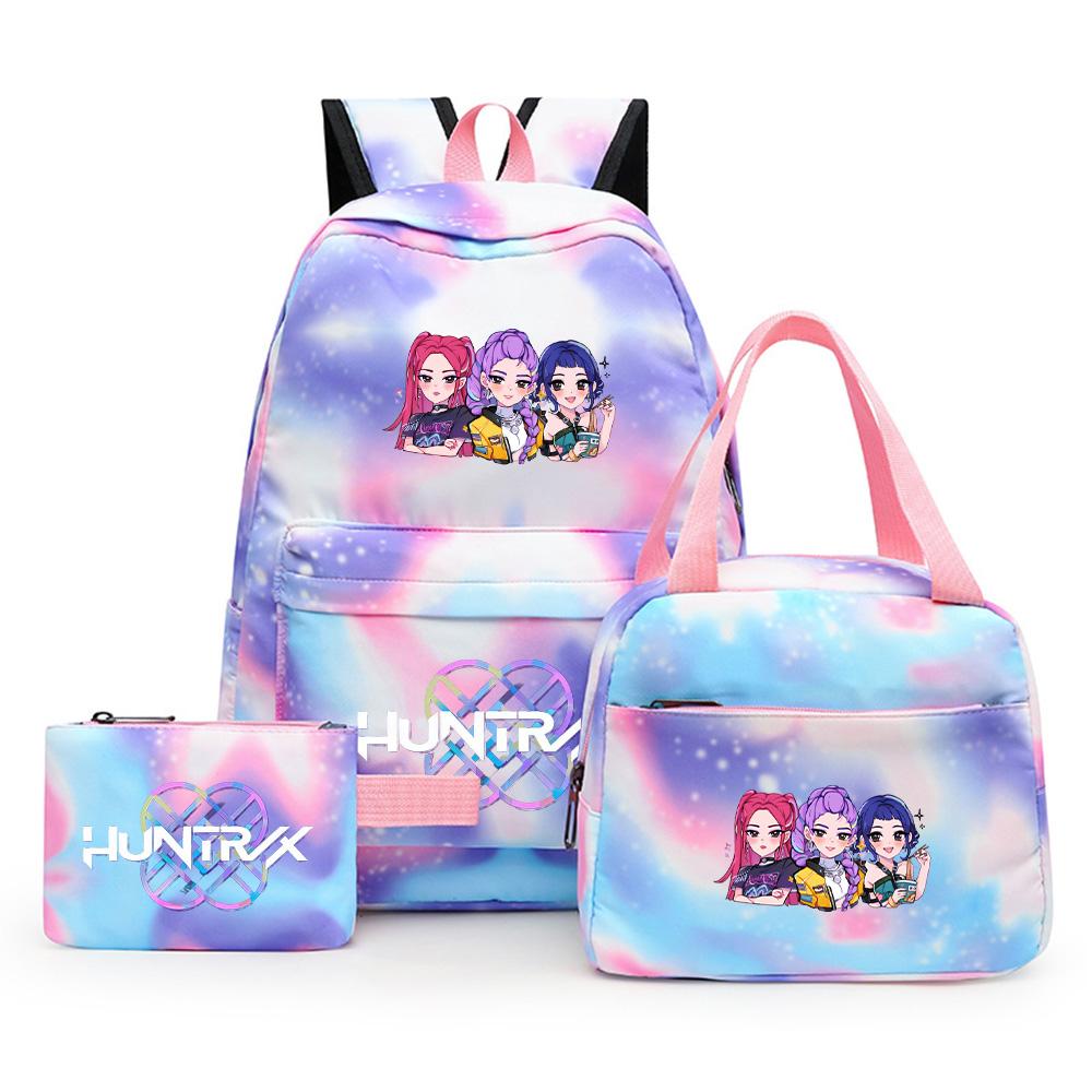 3 st/set Anime Söt Kpop Tryckt Ryggsäck med Matlåda Pennfodral för Tonårsflicka Pojke Bokväska Stor Kapacitet vattentät Resväska Barnpresent