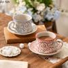 Hand Drawn Rose Ceramic Coffee Cups and Plates Afternoon Tea Cup Vintage Water Cup Breakfast Cups Dessert Plate Milk Mug