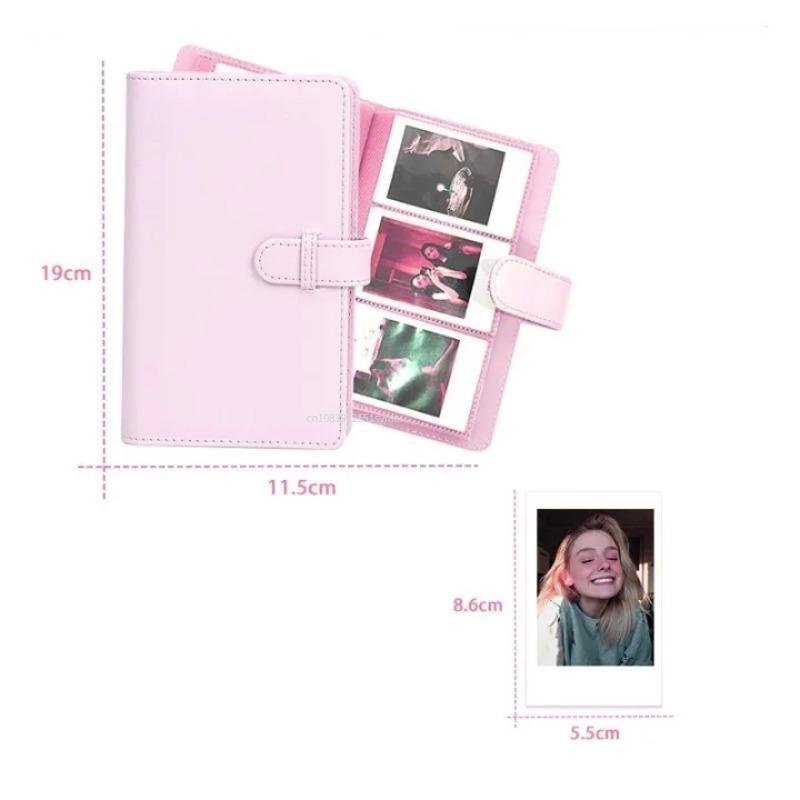 

108 Pockets Photo Album for Mini 12-3 Inch Film Camera Storage,PU Leather Stamp Collection Book for Kpop Idol Photo Organizer розовый