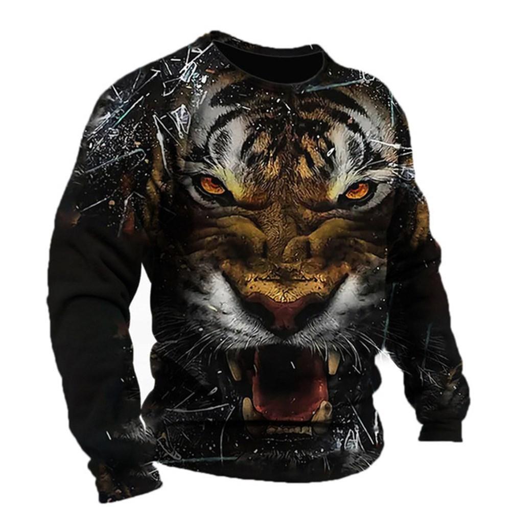 Aslan Hayvan Kazaklar Erkek İlkbahar Sonbahar Yuvarlak Yaka Uzun Kollu Üst Erkek Spor Giyim Büyük Beden Vintage 3d Baskılı kapüşonlu