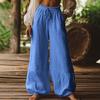 Women Pants High Waist Wide Leg Loose Fit Drawstring Elastic Waist Bohemian Style Long Trousers with Pockets Casual Summer Trousers