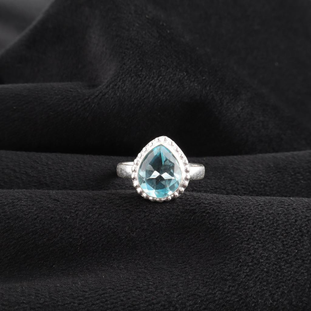 Sky Blue Topaz Gemstone 925 Sterling Silver Designer Handmade Jewelry Elegant Ring For Anniversary Gift RR-77-15