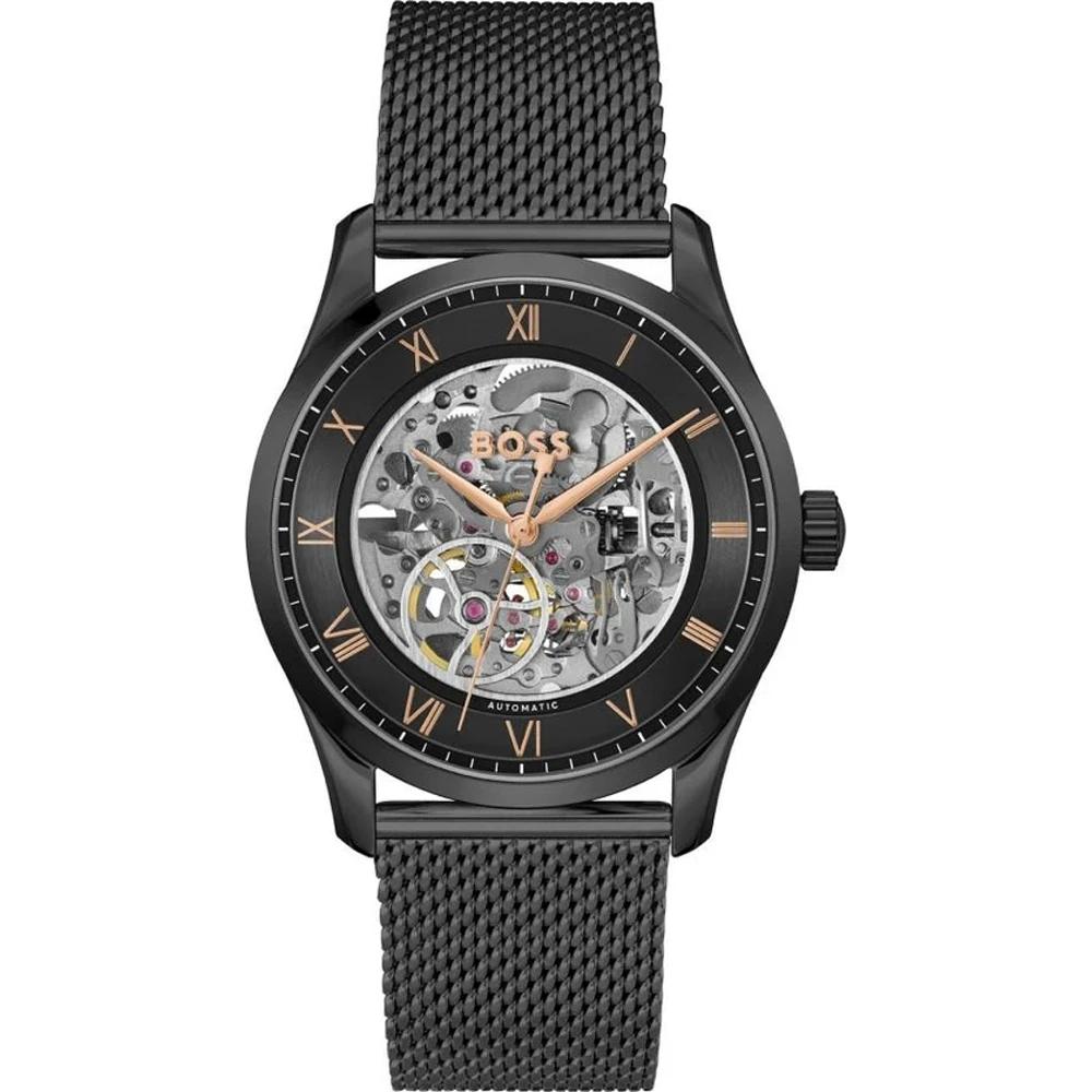 BOSS Principle Skeleton Black Stainless Steel Bracelet Gents Mechanical Automatic Watch 1514255 чёрный