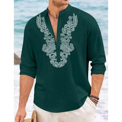Herren Baumwollmischung Kurzer Kurta mit langen Ärmeln und ethnischem Halsausschnittdesign | Lässiger Knitterstruktur-Kurta mit Stehkragen