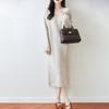 Women's V-Neck Pure Wool Knit Sweater Dress - Mid-Length, Loose Fit for Autumn & Winter