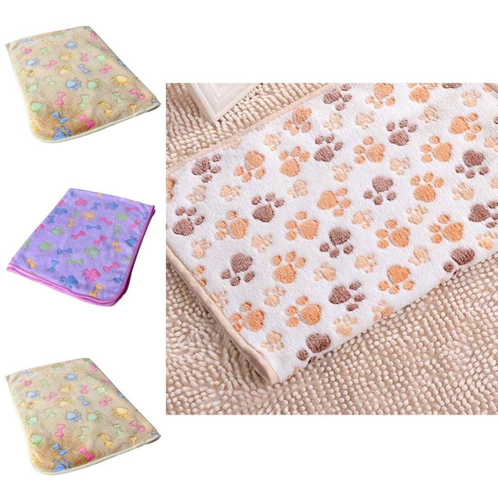 Plush Cute Pet Warm Paw Print Dog Puppy Fleece Blanket For Cozy Sleeping