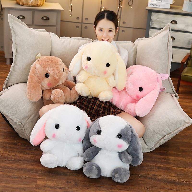 50Cm Lop Ears Rabbit Plush Backpack Stuffed Fluffy Shy Cartoon Animal Double Shoulders Bag Belt Adjustable Plushie Shopping Bag