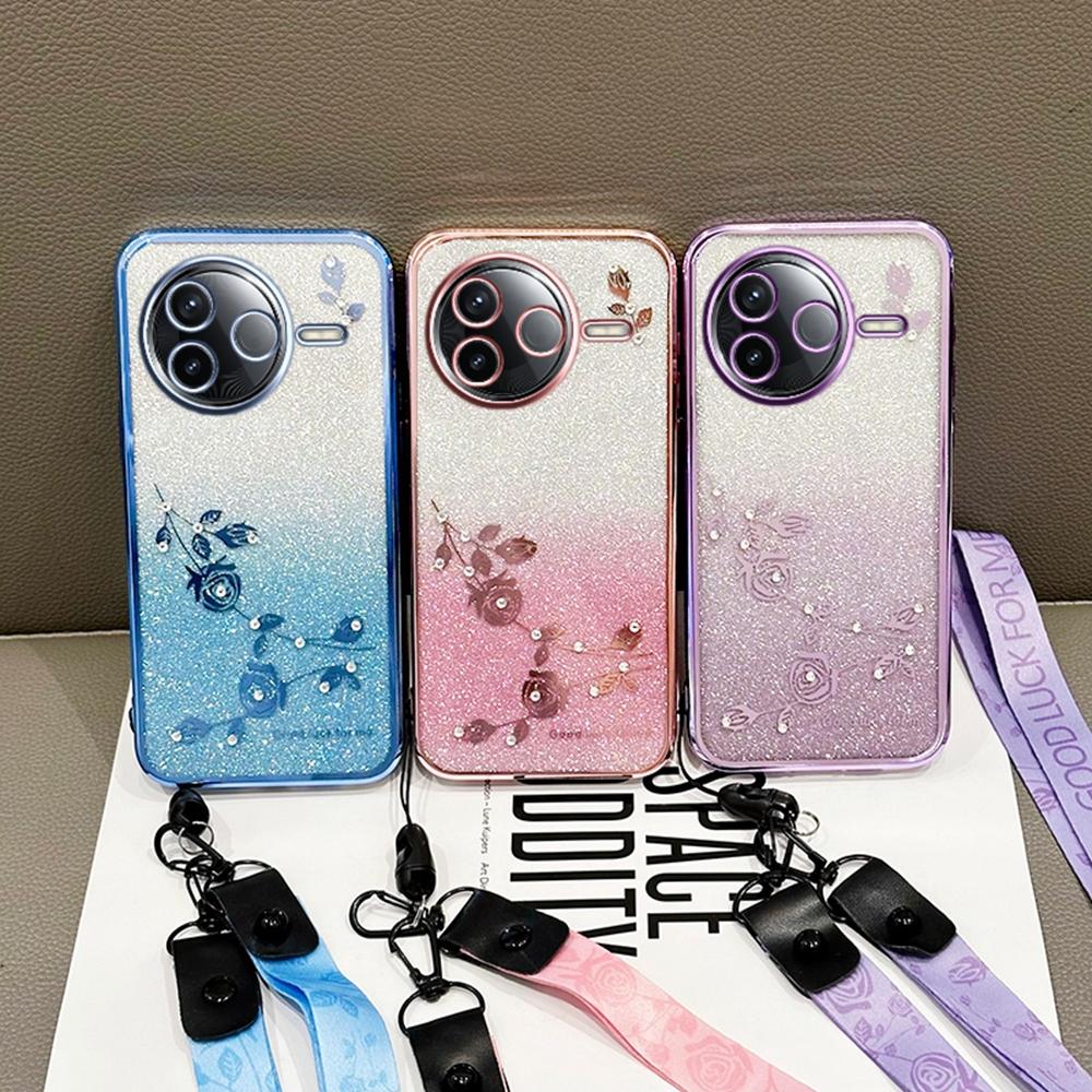 KADEM For Xiaomi Poco F7 Pro 5G/Redmi K80 5G Case Flower Pattern TPU Gradient Phone Cover with Lanyards