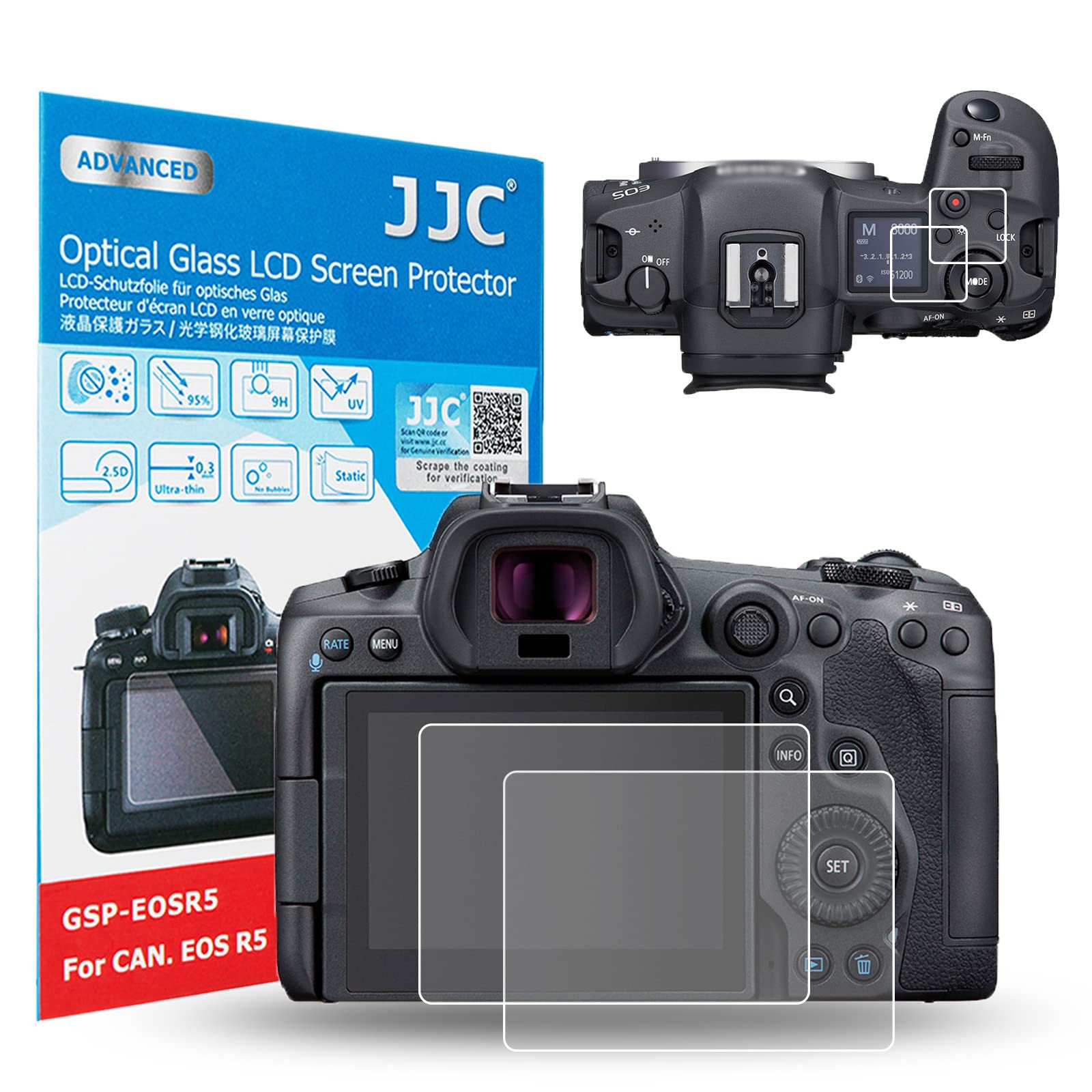 

JJC LCD Screen Protector for Canon EOS Mark and R5C Tempered Glass with 9H Over and Includes Lens (2-Pack) R1, R5, II, R5II, R1, R3, R5, Cameras.