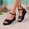 Zapatos Talla Grande para Mujer 35-42 Moda Verano Punta Abierta Negro Blanco Plataforma Cuña Antideslizantes Cómodas Sandalias 2026