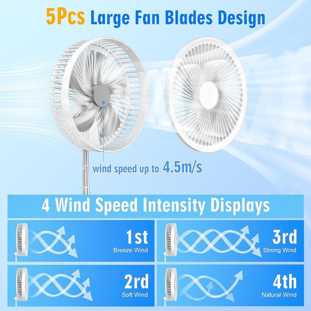Folding Portable Fan USB Rechargeable Remote Control Air Cooler Silent Rechargeable Wireless Floor Standing Fan for Camping Desk