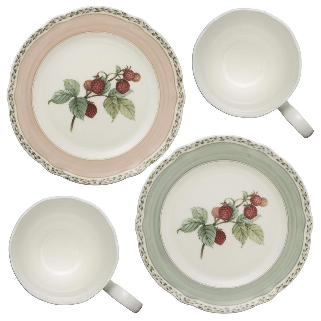 Noritake Mug & Plate (Pair Set) - 19cm Plate and 375cc Mug, Orchard Garden Design, Two Mugs and Two Plates, Fine Porcelain (Off-White), M9719/4911-12