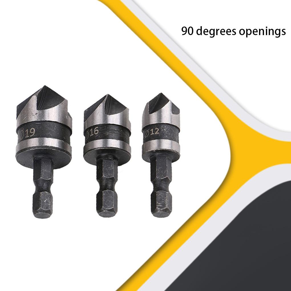 3pcs 90-degrees Chamfer Drill Bit Set Rustproof 5 Flute Wood Working Tool Lightweight Wear-resistant Countersink Drills Bits