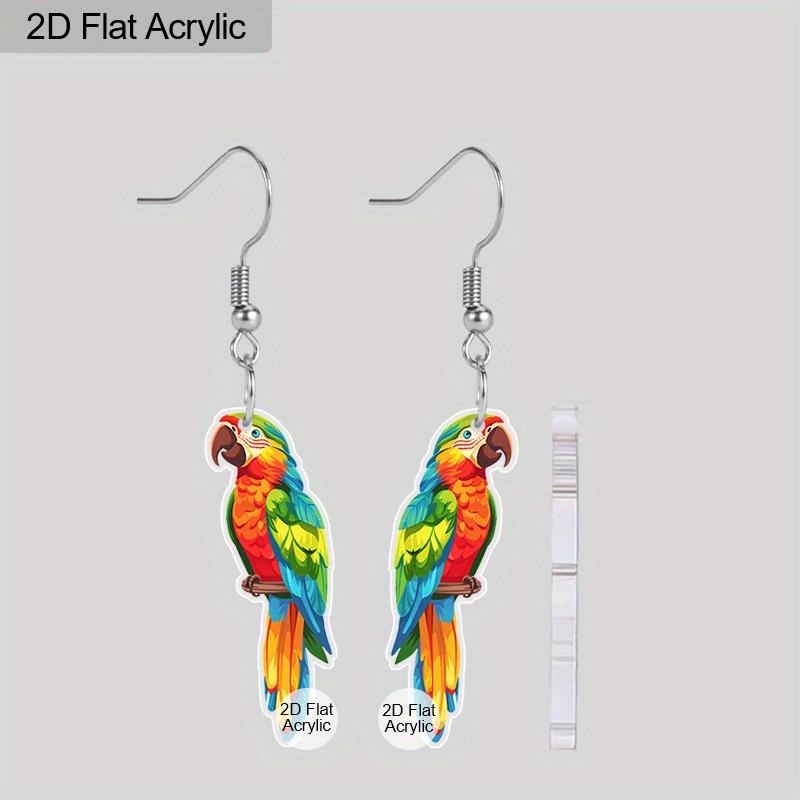 2D Flat Cute Acrylic Parrot Earrings Macaws Dangle Jewelry for Women Summer Spring Accessories Hawaiian Gifts