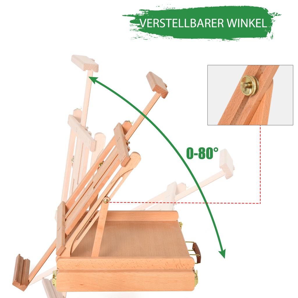 Foldable Studio Easel Angle & Height Adjustable Beechwood Painting and Display Easel, Portable Sturdy Table Desktop Holder Stand with Drawer
