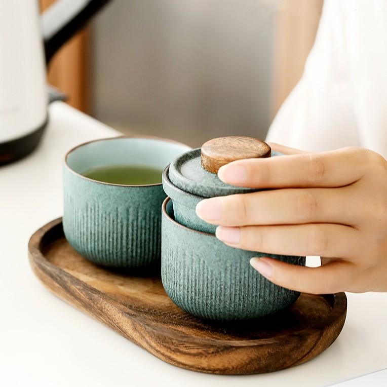 Kung Fu Tee-Set Tragbar Ein Kännchen Zwei Tassen Keramik Schnelle Teetasse
