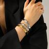 French Vintage Pleated Gold Bead Open Bangle, High-end Stainless Steel Gold-plated Bracelet, Titanium Steel Hand Jewelry
