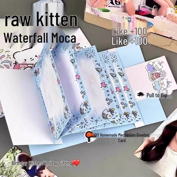 Narozeninová a Qixi karta pro začátečníky s vodopádem koťátek DIY balíček: Kreativní blahopřání