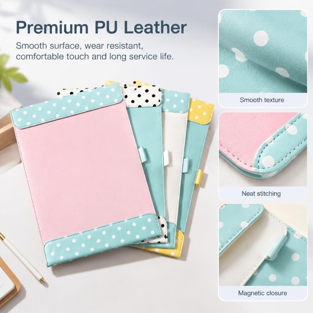PU Leather A4 Magnetic Folder Polka Dot Pattern Writing Pad Paper Clipboard  School Office Supplies