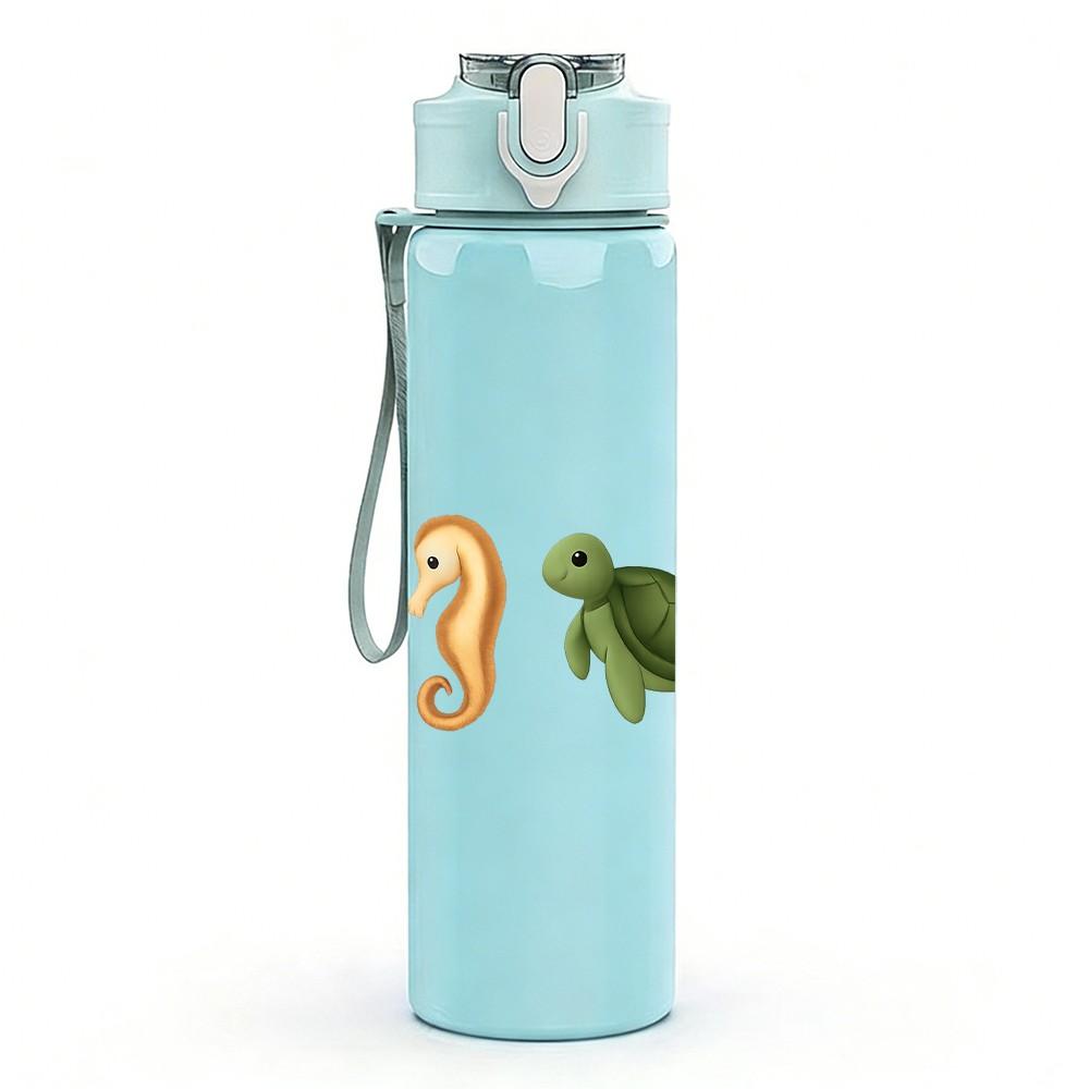 1PC Mixed Ocean Creature Sketch 750ml Color Plastic Sports Water Bottle Leakproof Flip Straw Lid Suitable for Sports Office Home Use