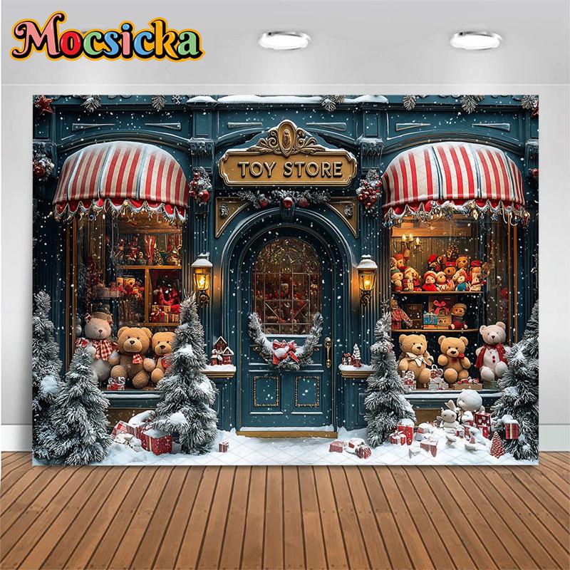 Mocsicka Christmas Photography Background Xmas Tree House Decorations Adult Children Photo Backdrops Holiday Party Studio Banner