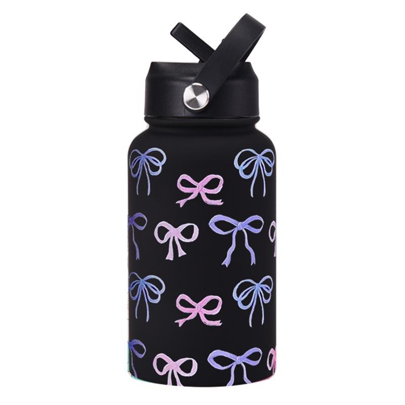 650Ml Sports Kettle Portable Handle Straw Water Cup Stainless Steel Beauty Mouth Printed Cup