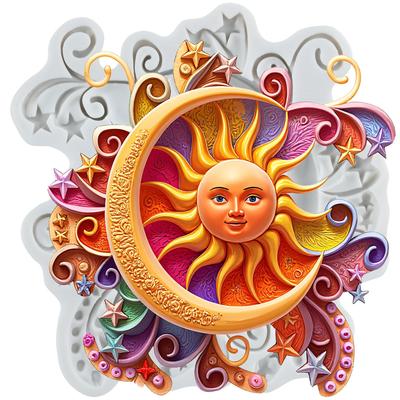 Sun Moon Face Star Silicone Mold Sun Moon Fondant Molds Cake Decorating Tools Cupcake Topper Candy Resin Clay Chocolate Gumpaste Mold