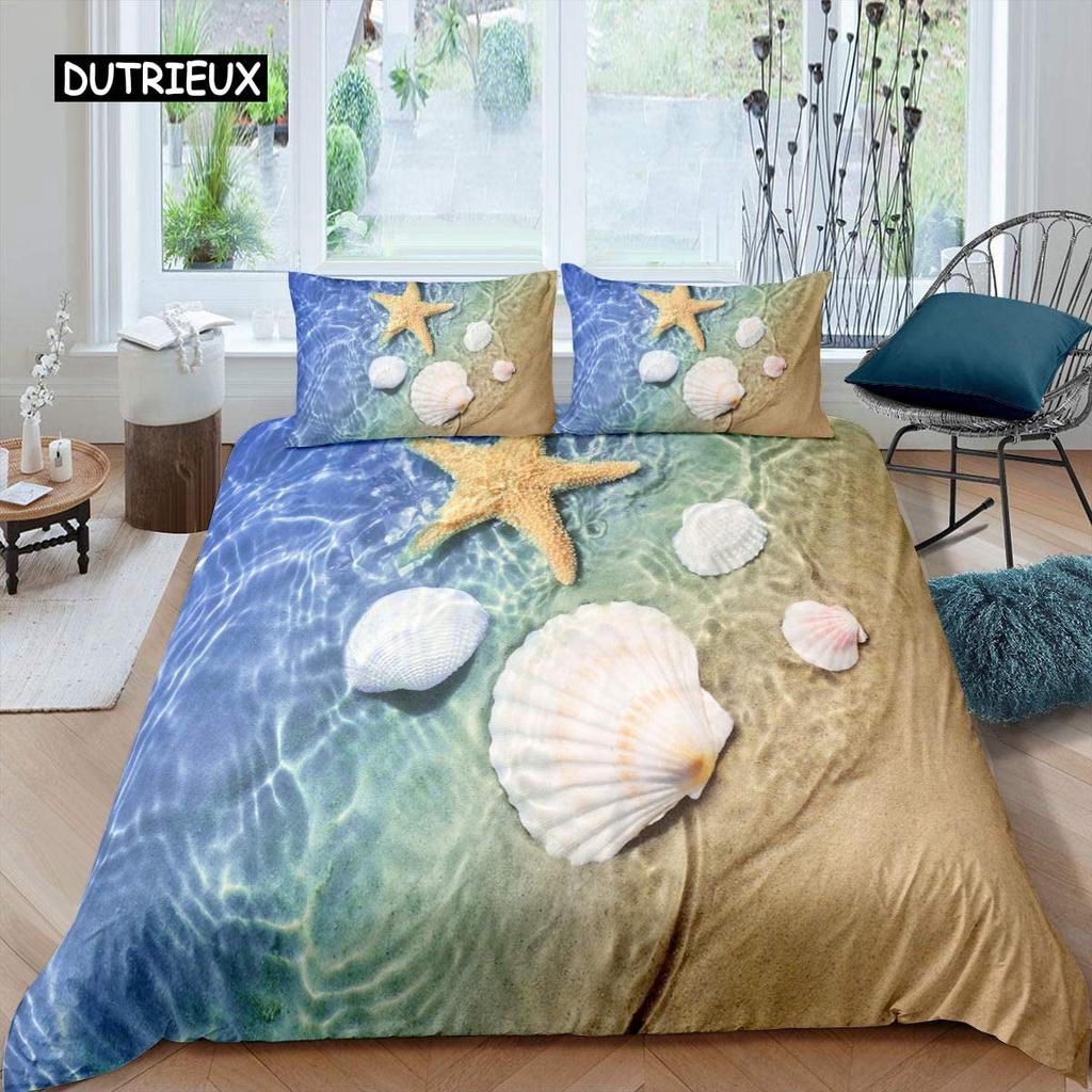 Comforter Shell Hawaii Tropical Landscape Shell Bedding Set Marine Life Theme Suitable For Children Adult Bedding