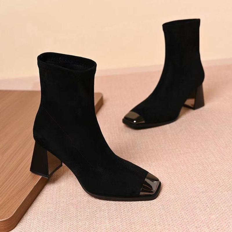 High-heeled Women's New Style Thick-soled Square-toe Short Boots with Shoes